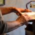 Demonstration of cutting and sculpting wood