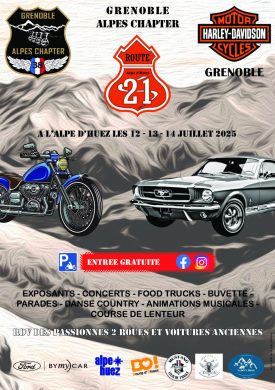 Arrival of Harley Davidsons from “Route 21″ in Le Bourg-d”Oisans